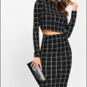 Crop grid top pencil skirt